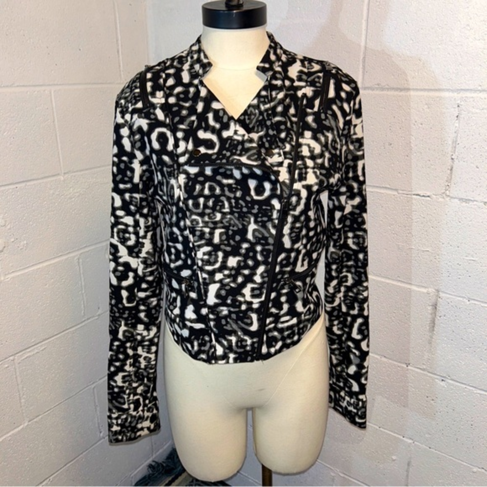 São Paulo Animal Print moto size 6‎ Jacket black white light weight ladies coat